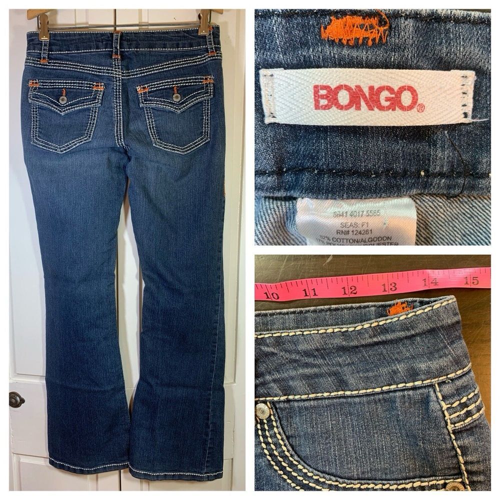 Bongo Jeans Size 7 Women's Boot Cut‎ Embroidered Blue Denim Y2K Festival Western